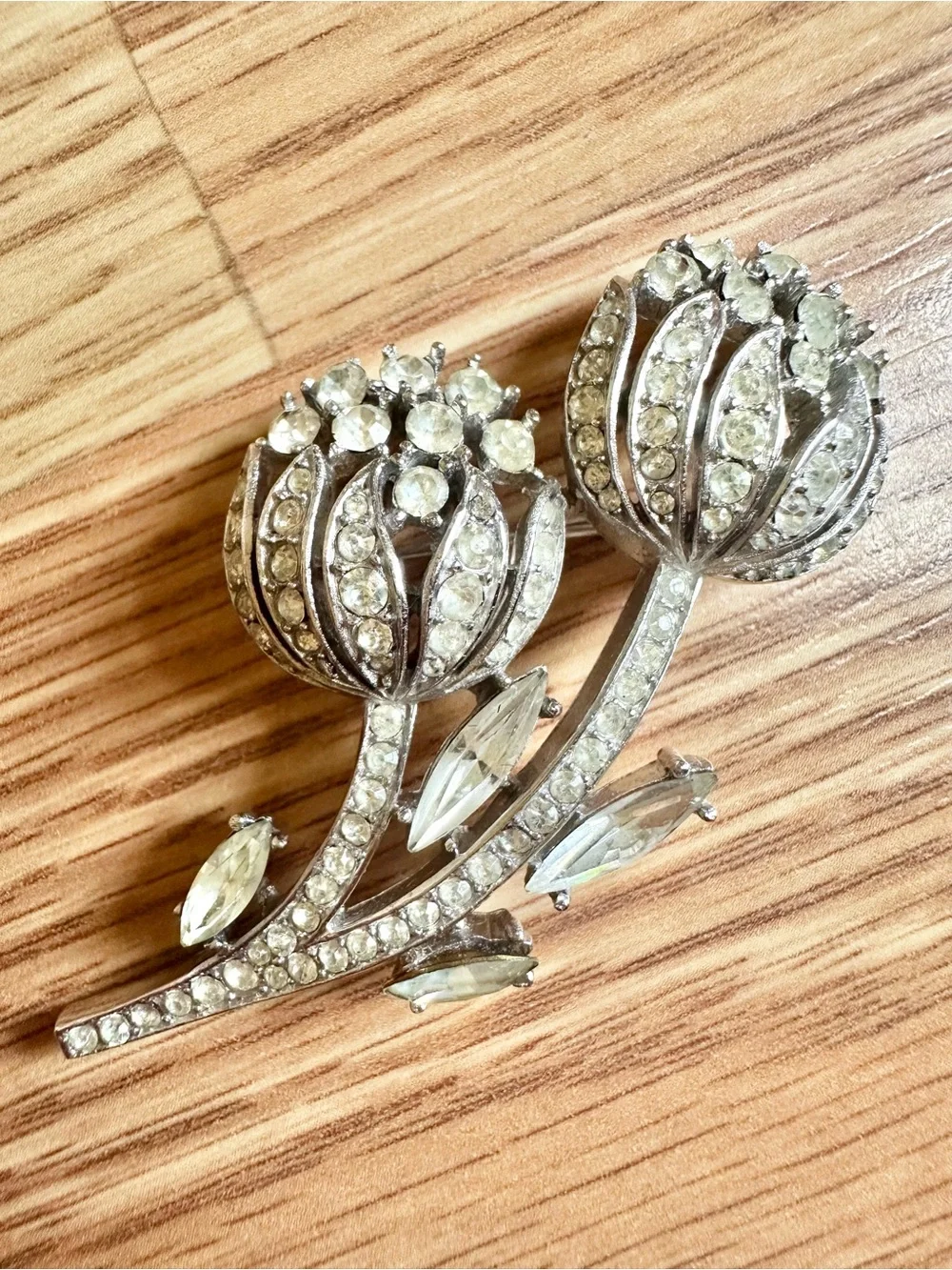 Rare Vintage Crown Trifari Alfred Philippe Thistle Double Bloom Brooch